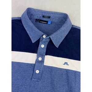 J.Lindeberg Mens Cory Slim Lux Jersey Colorblock Golf Polo Shirt Blue XL